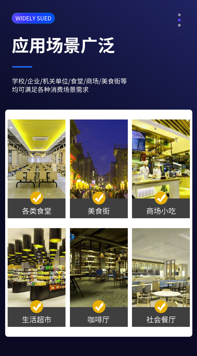 適用多種消費(fèi)場景，食堂、美食街、商場、超市、餐廳